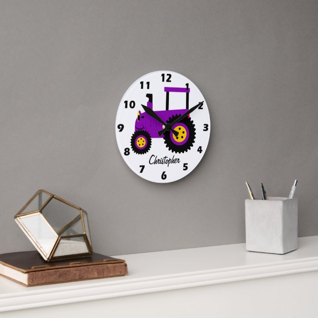 Personlig design av lila traktor rund klocka (Kontor)