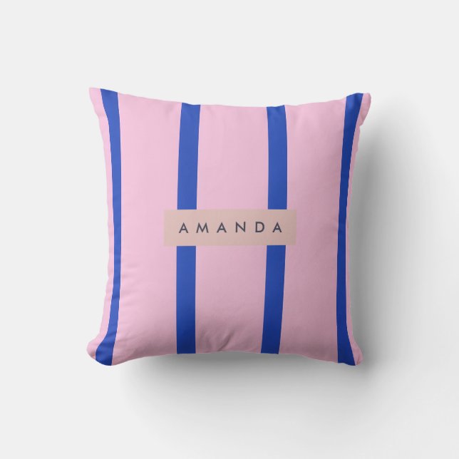 Personlig design med rosa och kungblå randig mönst kudde (Framsida)