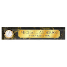 Personlig Desk NAMN Plate Black GULD MARBLE 2