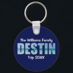 Personlig Destin Beach Resa Coola Blue Nyckelring<br><div class="desc">De här coola anpassningsbar Destin Florida-nyckelkedjorna har din personlig namn för familjeåterförening eller resa för Emerald Kusten. Breven i ord DESTIN är fylld med vackra havsfotografier för din semester.</div>