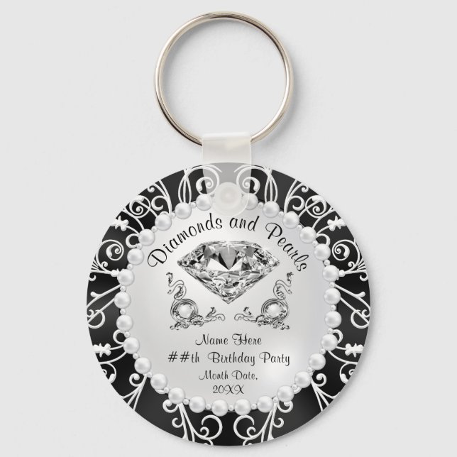 Personlig Diamanter och Pearls Party favors Nyckelring (Framsida)