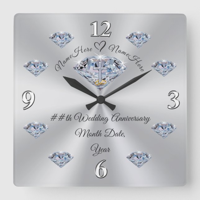 Personlig Diamond-jubileum Clock, CHRISTIAN Fyrkantig Klocka (Framsida)