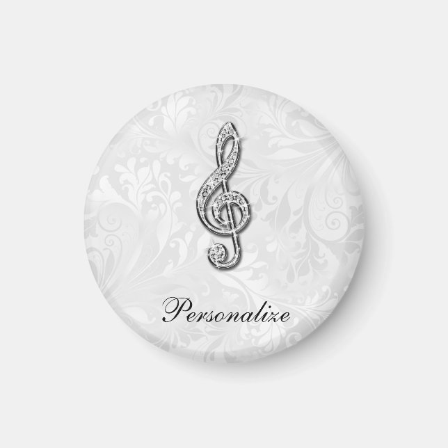 Personlig Diamond Music Note Blommigt Damask Magnet (Framsidan)