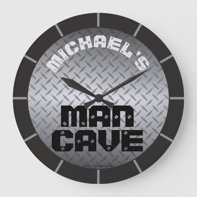 Personlig Diamondplate Man Cave Stor Klocka (Framsida)