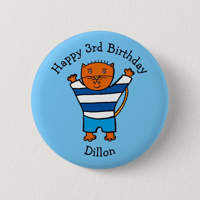 Personlig Dillon katten Glad födelsedag Knapp (Framsida)
