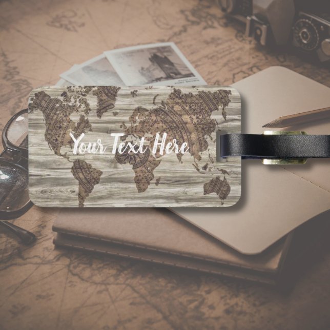 Personlig din egen reseoffert | resetagare bagagebricka (Vintage World Map luggage tag for traveller with wanderlust)