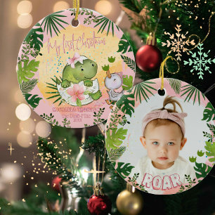 Personlig Dino 'Min första jul' Foto Julgransprydnad Keramik