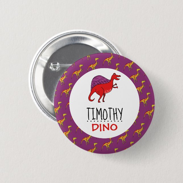 Personlig Dino Namn, Dinosaur 6 cm Round Badge Knapp (Framsida & baksida)