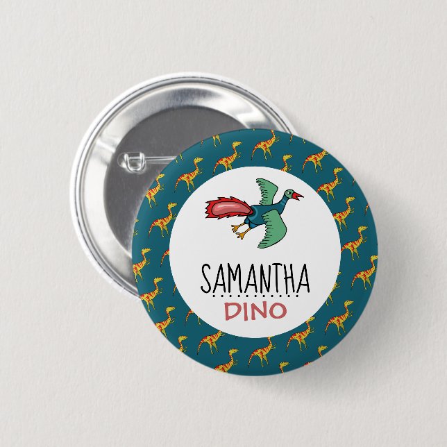 Personlig Dino Namn, Dinosaur 6 cm Round Badge Knapp (Framsida & baksida)