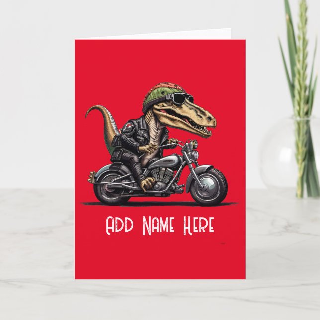 Personlig Dinosaur Biker Card Tack Kort (Framsida)