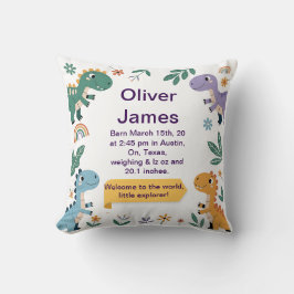 Personlig Dinosaur Birth Stats Birthday Pillow Kudde
