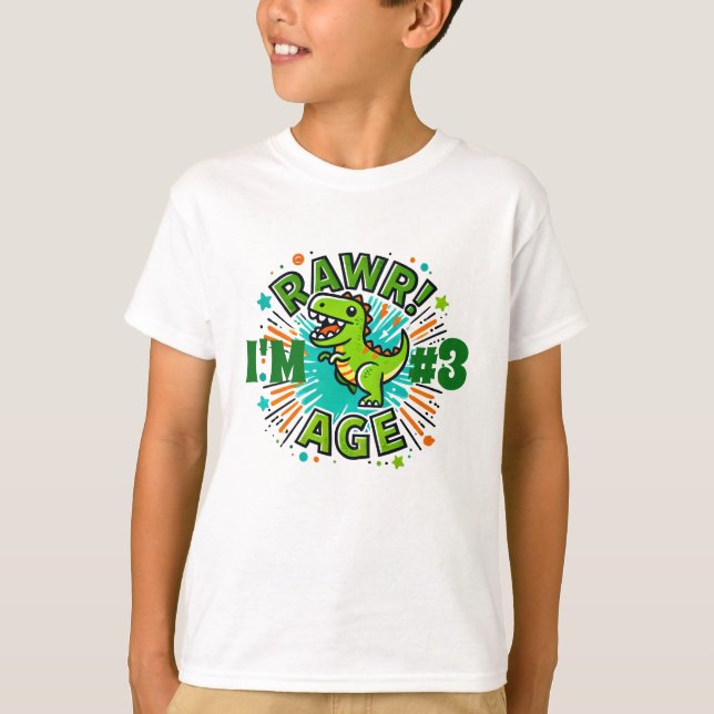 Personlig Dinosaur Birthday T Shirt (Framsida)