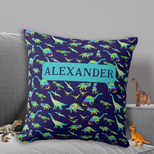 Personlig Dinosaur Blå Kudde