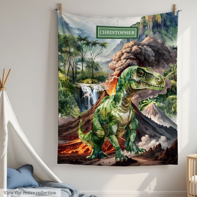 Personlig Dinosaur Blanket Birthday Gift Boy Fleecefilt (Personalized Dinosaur Blanket Birthday Gift for Kids)
