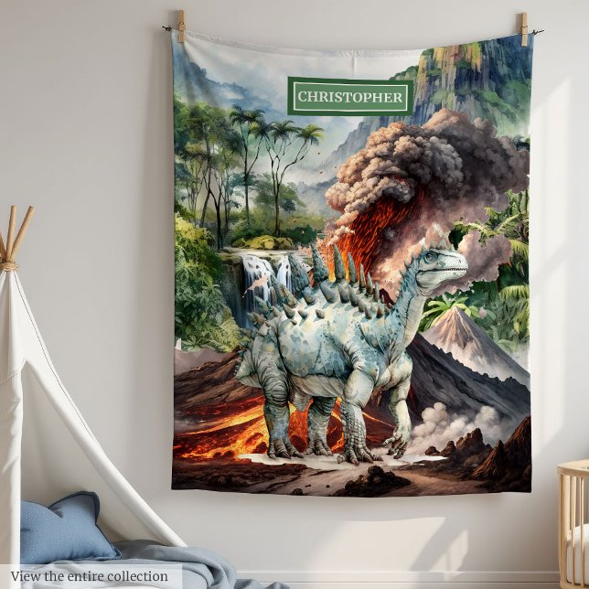 Personlig Dinosaur Blanket Boys Birthday Gift Fleecefilt (Personalized Dinosaur Blanket Boys Birthday Watercolor)