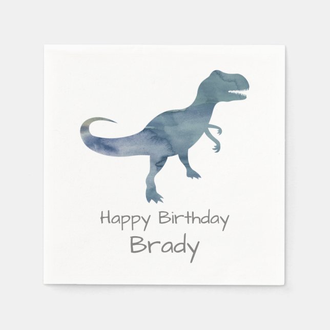 Personlig Dinosaur Blue Birthday Napkin Pappersservett (Framsidan)