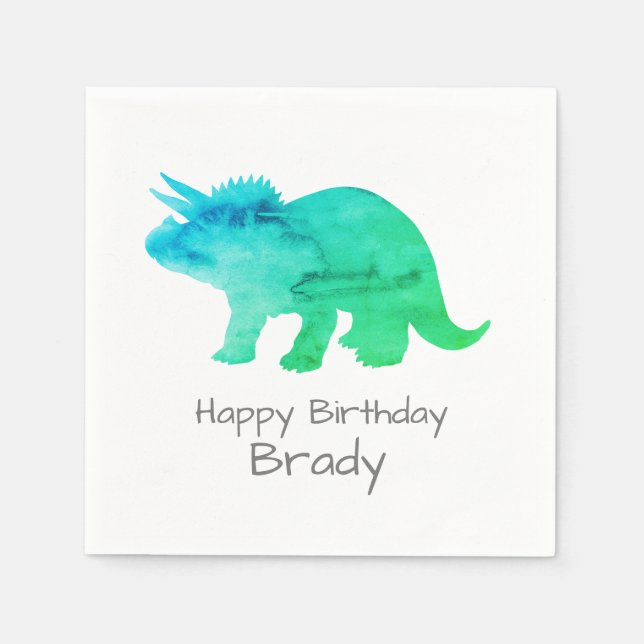 Personlig Dinosaur Blue Birthday Napkin Pappersservett (Framsidan)