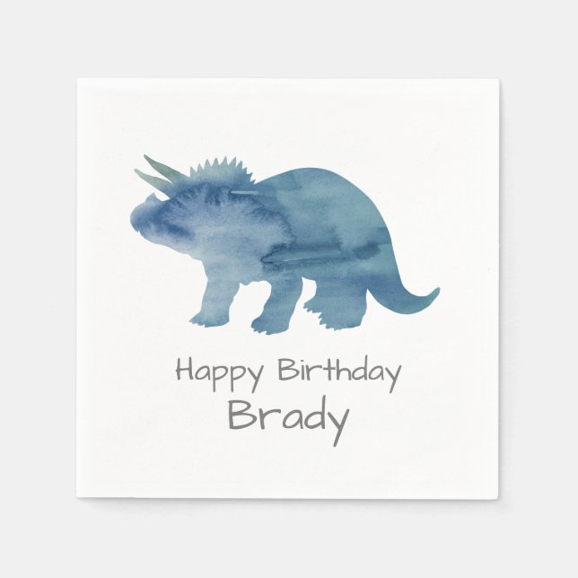 Personlig Dinosaur Blue Birthday Napkin Pappersservett (Framsidan)