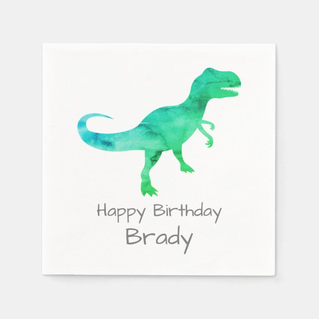 Personlig Dinosaur Blue Birthday Napkin Pappersservett (Framsidan)