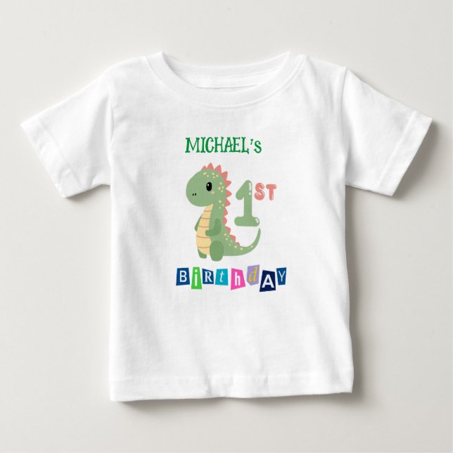 Personlig Dinosaur Födelsedags T-Shirt för ettårin (Framsida)