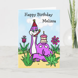 Personlig Dinosaur Girl's Birthday Kort