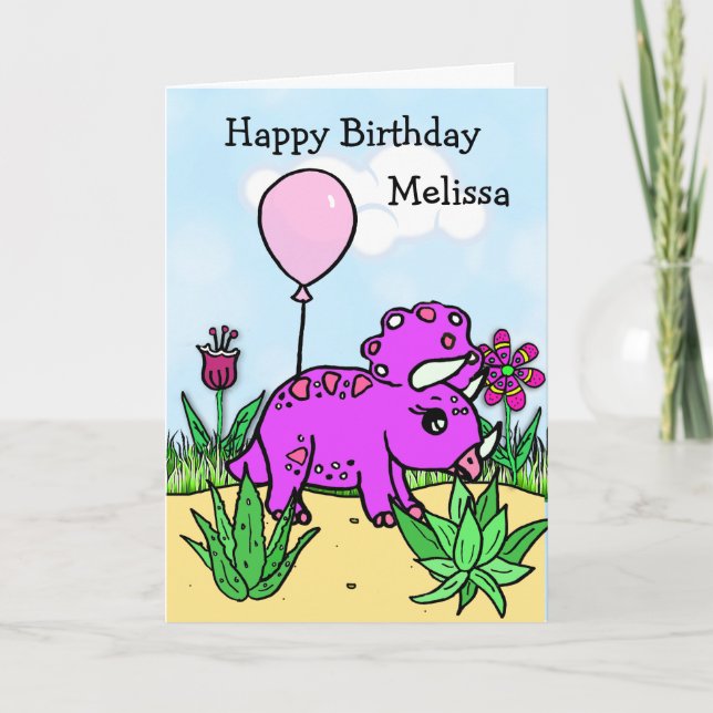 Personlig Dinosaur Girl's Birthday Kort (Framsida)