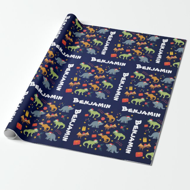 Personlig Dinosaur-jultomten Hat Mönster Presentpapper (Utrullad)