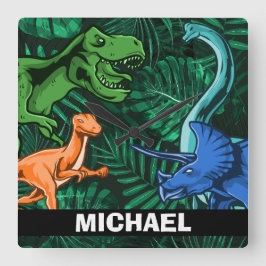 Personlig Dinosaur Kids Dino Jurassic Trex Boy Fyrkantig Klocka