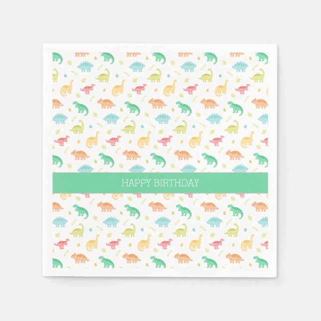 Personlig Dinosaur Papper Plattor - Grönt blå Pappersservett (Framsidan)