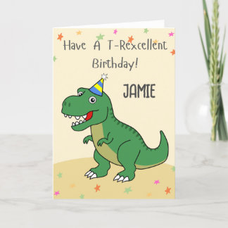 Personlig Dinosaur T-rex Barns födelsedag-kort Tack Kort