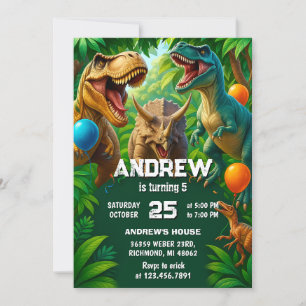 Personlig Dinosaur T-Rex Födelsedagsfest Dino Boy Inbjudningar