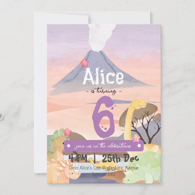Personlig Dinosaur-ThLED 6e Födelsedagsfest Inbjudningar (Framsida)