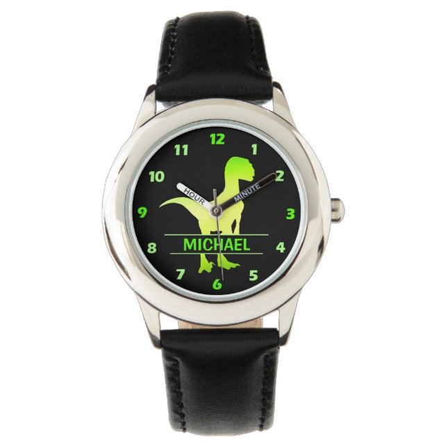 Personlig Dinosaur Velociraptor Grönt Watch Armbandsur (Framsida)