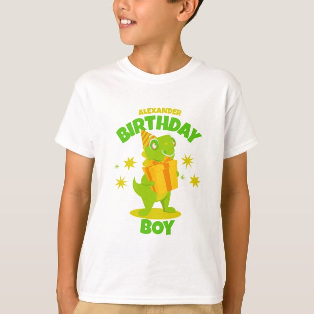Personlig Dinosaurie Födelsedags Pojke T-Shirt (Framsida)