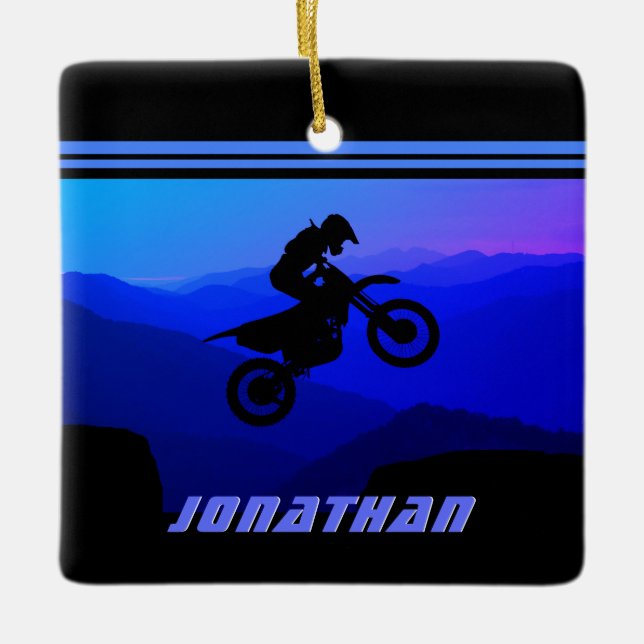 Personlig Dirt Bike Motocross jul Julgransprydnad Keramik (Framsida)