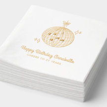 Personlig Disco Boll Birthday Gold Foil Napkins