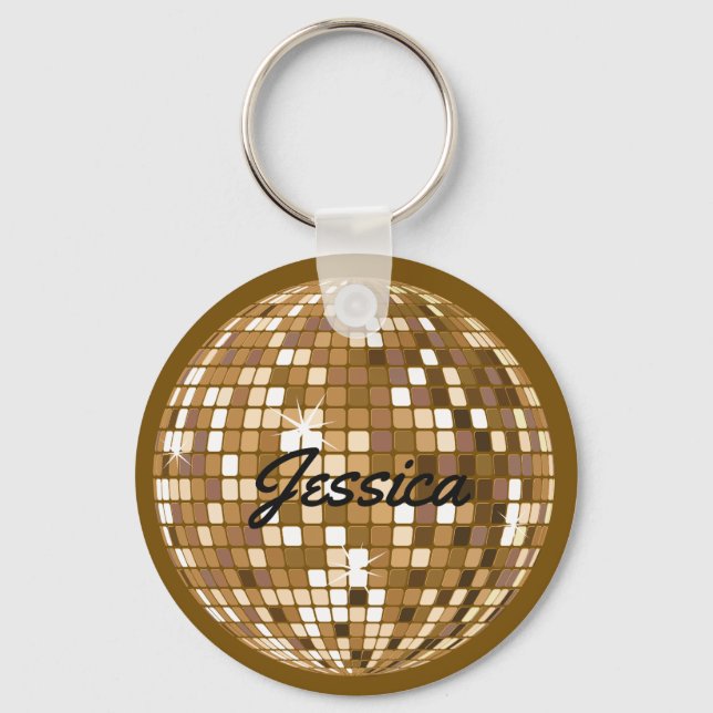 Personlig Disco Boll Keychain Brown Nyckelring (Framsida)