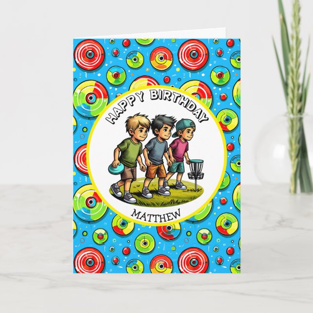 Personlig Disk Golf Boy's Birthday Kort (Framsida)