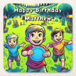 Personlig Disk Golf Boy's Birthday Underlägg Papper Kvadrat<br><div class="desc">Den pappra underläggen för den  födelsedagsfesten för den personligerna skivan.</div>
