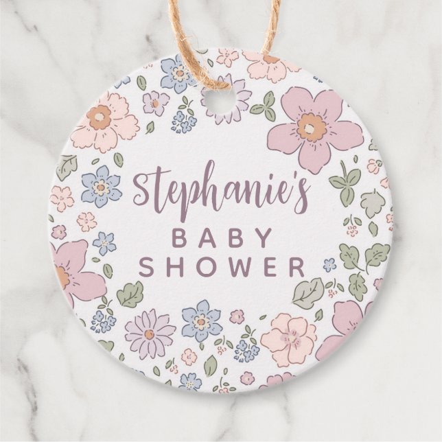 Personlig Ditsy Blommigt Baby Shower Gift-Märkre Gåvor Etiketter (Framsida)