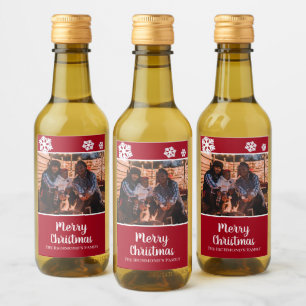 Personlig ditt foto i Red Ram Snöflingor Vinetikett