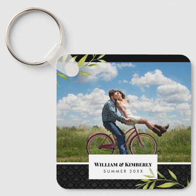 Personlig ditt foto med Laurel och Damask Nyckelring (Framsida)