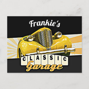 Personlig Ditt namn Klassiskt bilgarage Vykort