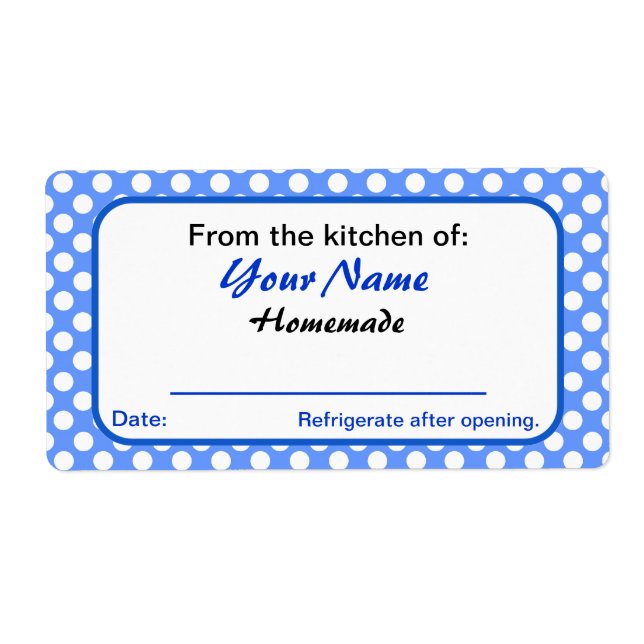Personlig ditt namn Köksetiketter Blue Dots Fraktsedel (Framsidan)