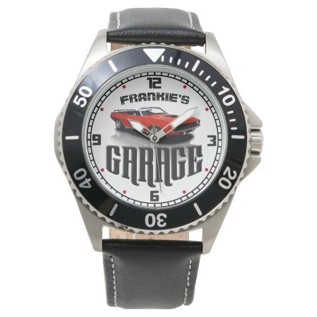 Personlig DITT NAMN Plymouth Cuda Car Garage Armbandsur (Framsida)