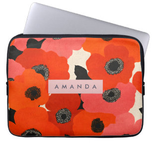 Personlig djärvt rött och rosa vallmo blommig laptop fodral