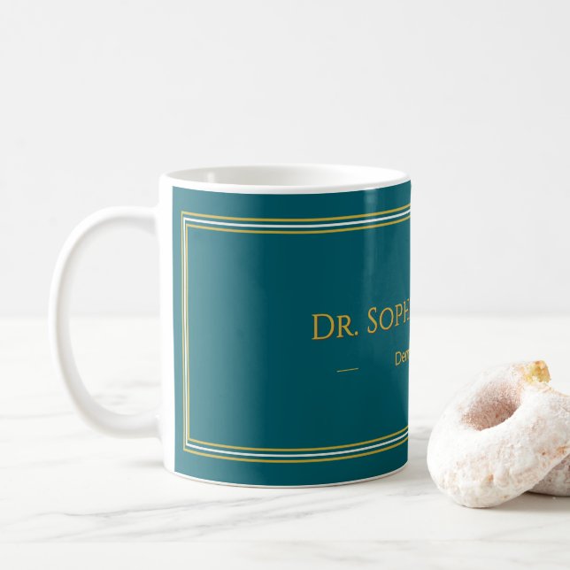 Personlig djup teal guldnamn lyxmugg kaffemugg (Med munk)