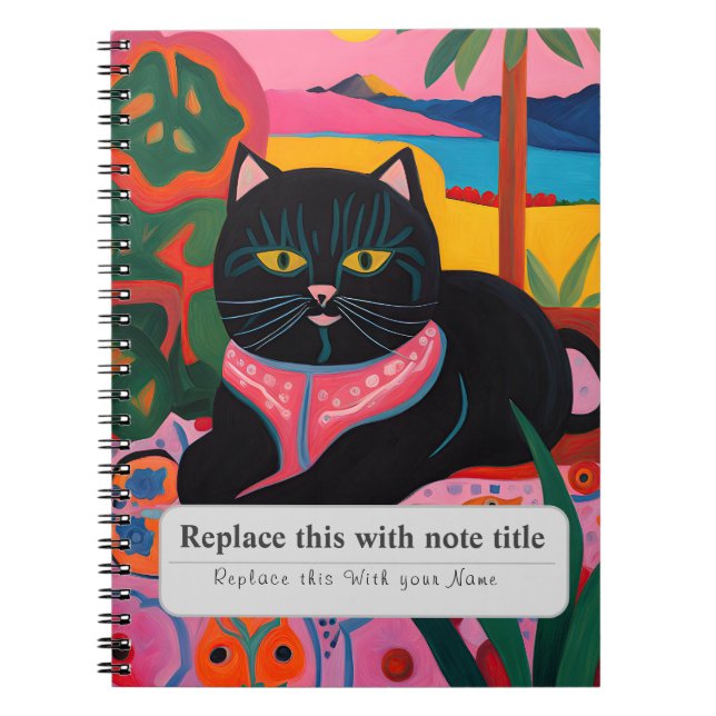 Personlig Djur - Cute Black Cat Anteckningsbok (Framsidan)