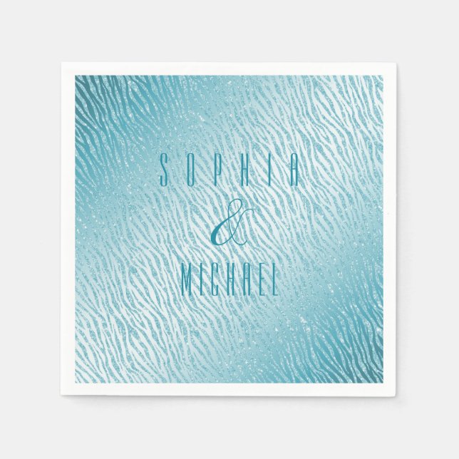 Personlig Djurutskrift Blått Glitter Glam Pappersservett (Framsidan)