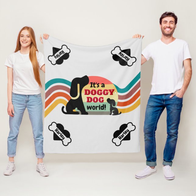 Personlig Doggy Hund Pet Namn Fleecefilt (På plats)